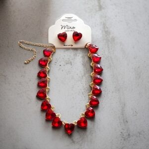 Crystal Heart Necklace and Earrings Set